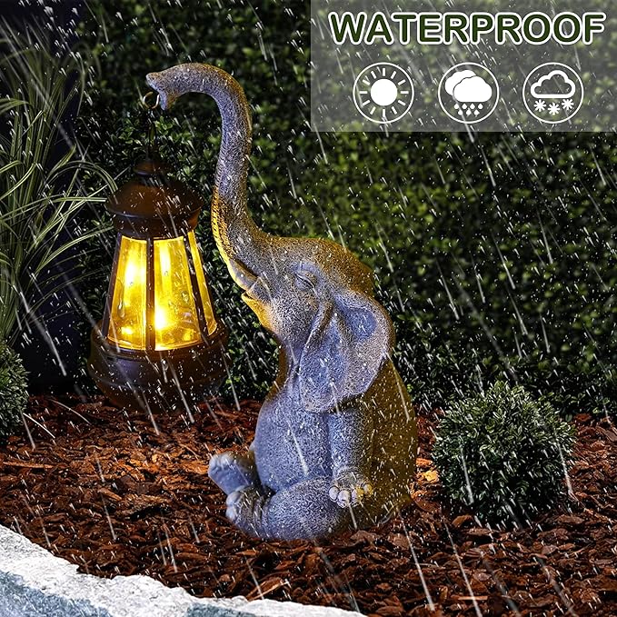 Attivolife Lucky Elephant Solar Statue Light for Garden Decor, Outdoor Waterproof Figurines Lamp, Art Patio Lawn Easter Balcon Yard Ornament - Beautifully Home Ideal Birthdays Gifts for Women Mom - Che Cose Belle