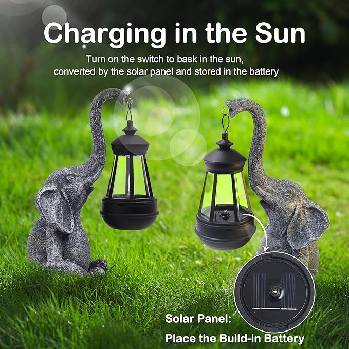 Attivolife Lucky Elephant Solar Statue Light for Garden Decor, Outdoor Waterproof Figurines Lamp, Art Patio Lawn Easter Balcon Yard Ornament - Beautifully Home Ideal Birthdays Gifts for Women Mom - Che Cose Belle