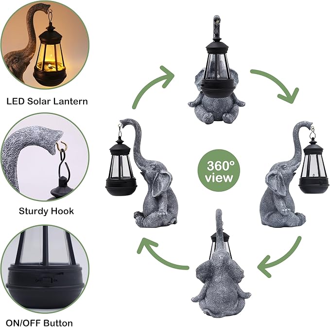 Attivolife Lucky Elephant Solar Statue Light for Garden Decor, Outdoor Waterproof Figurines Lamp, Art Patio Lawn Easter Balcon Yard Ornament - Beautifully Home Ideal Birthdays Gifts for Women Mom - Che Cose Belle