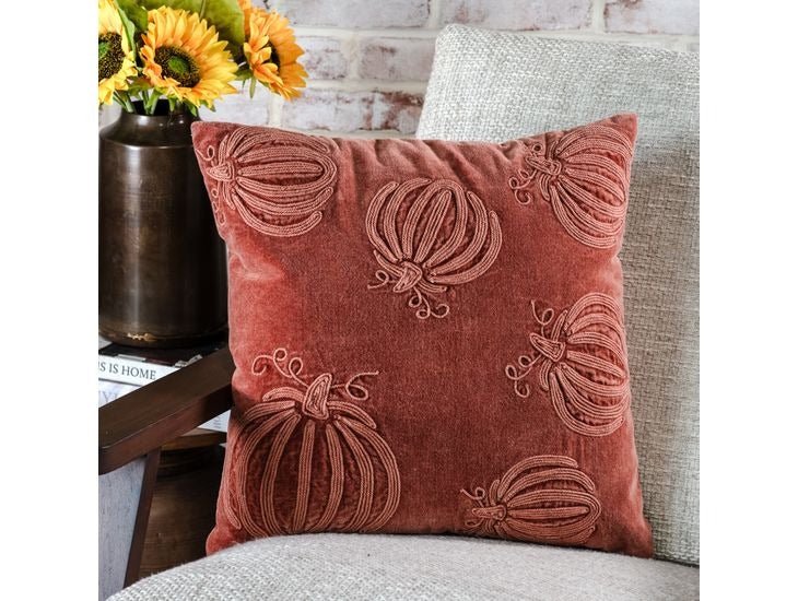 Auburn Pumpkin Embroidered Velvet Pillow - Che Cose Belle