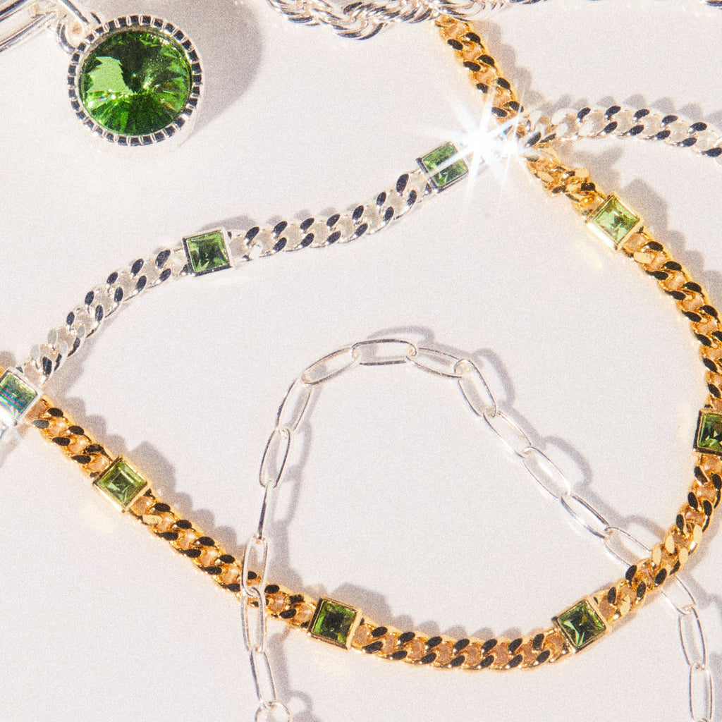 August Birthstone Peridot Curb Chain Bracelet - Che Cose Belle