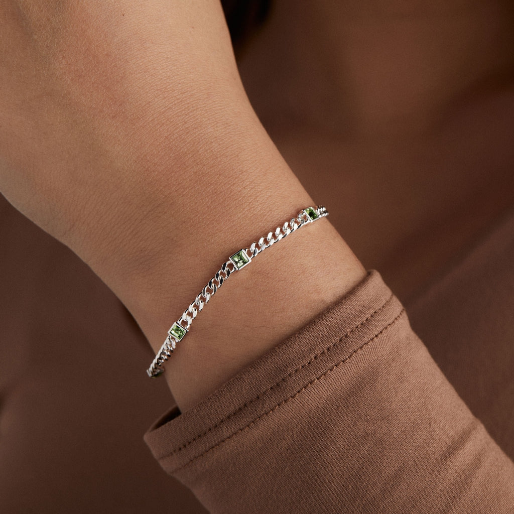 August Birthstone Peridot Curb Chain Bracelet - Che Cose Belle