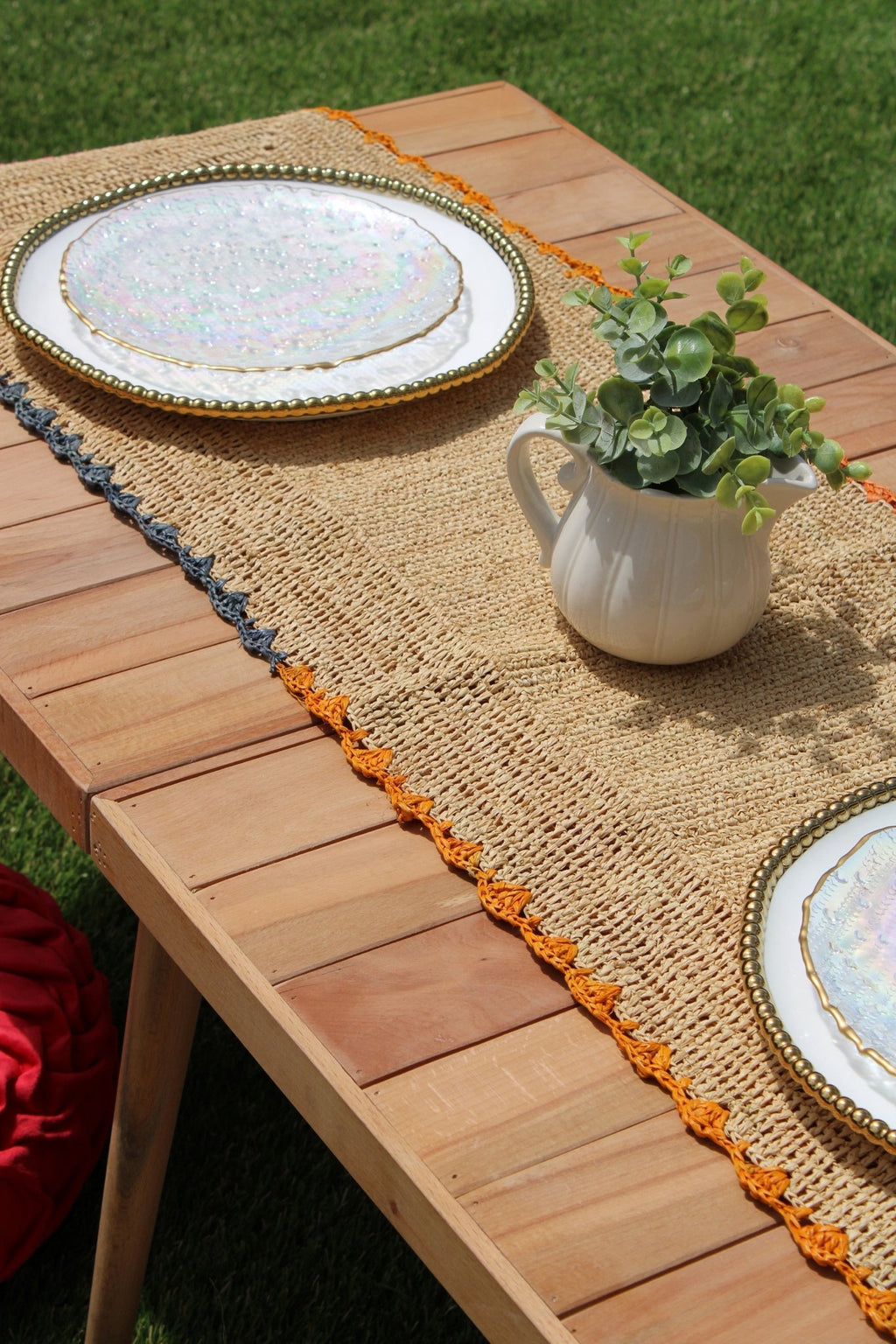 Aura Raffia table Runner, colorful edge tabletop - Che Cose Belle