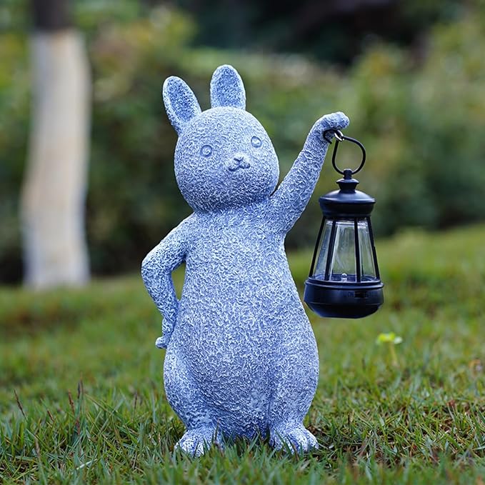 AVEKI Solar Bunny Statue Garden Outdoor Decor, Cute Rabbit Figurines Waterproof Garden Decor with Solar Lantern, Bunny Decor for Yard Art Lawn Porch, Women Gifts for Mom Grandma (Rabbit) - Che Cose Belle
