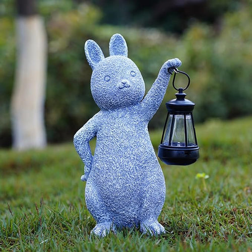 AVEKI Solar Bunny Statue Garden Outdoor Decor, Cute Rabbit Figurines Waterproof Garden Decor with Solar Lantern, Bunny Decor for Yard Art Lawn Porch, Women Gifts for Mom Grandma (Rabbit) - Che Cose Belle