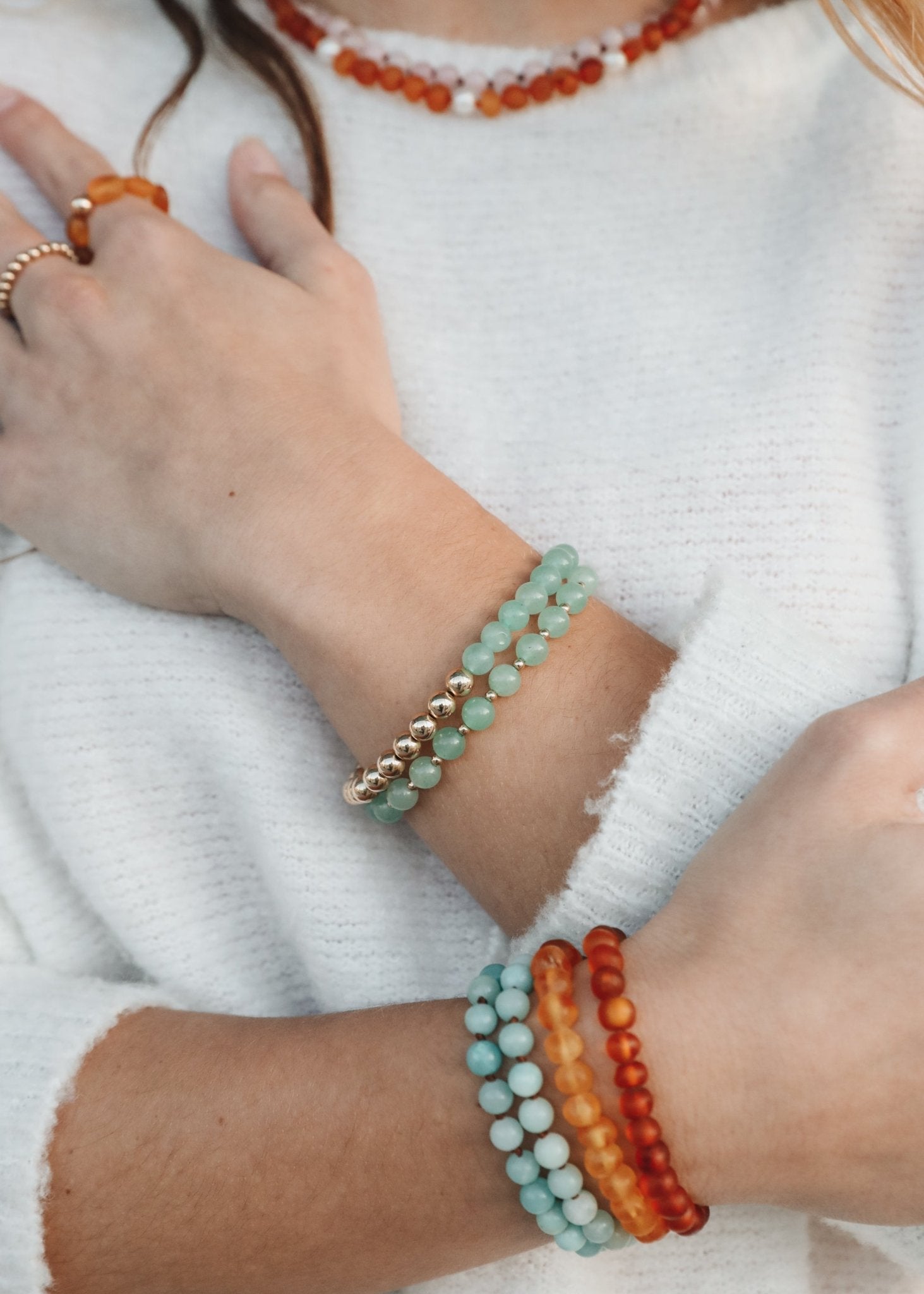 Aventurine Gemstone + 14K Gold Filled || Beaded Stretch Bracelets - Che Cose Belle
