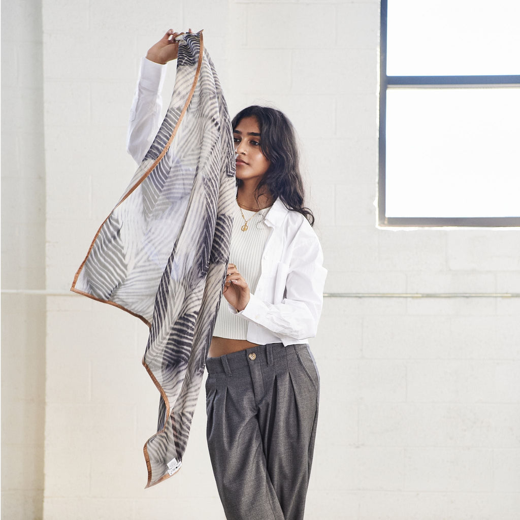 Samu Hand Crafted  Shibori Print Silk Chiffon Sqaure Scarf