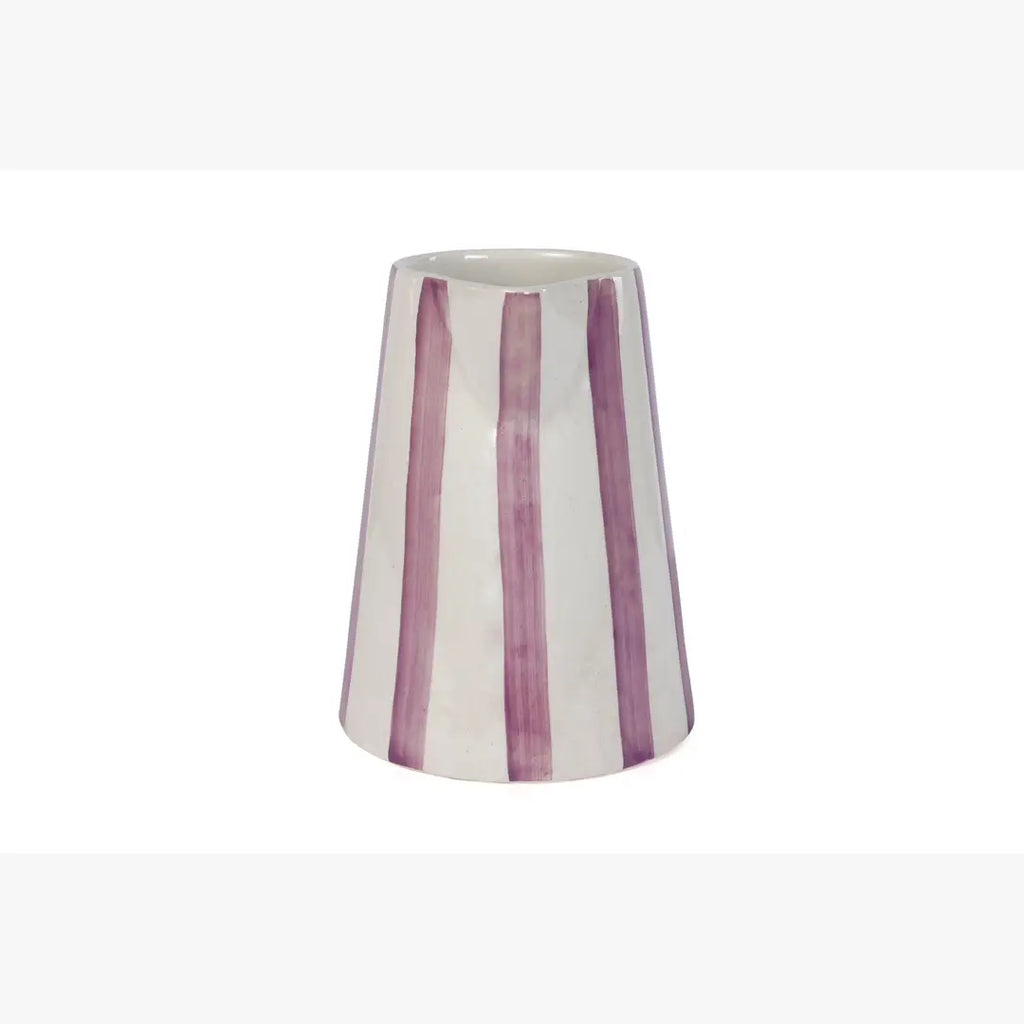 Ceramic Stripe  Pitcher, Purple- 8.25 x 8.25 x 8 Inches