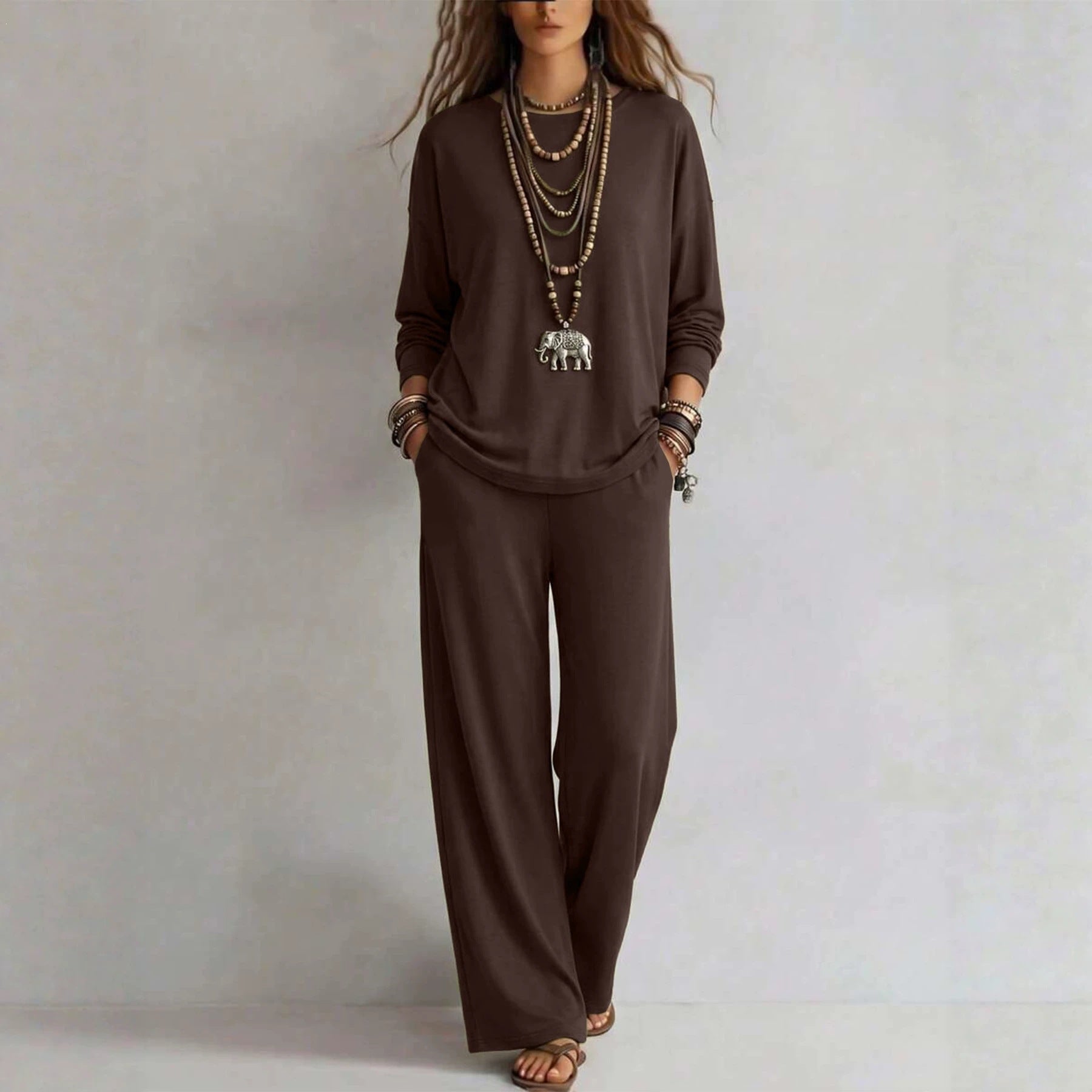 Women's Batwing-Sleeve Oversized Top & Wide-Leg Pants Set