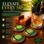 Golf Coasters, Durable Wooden Drink Coasters with Holder