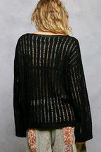 POL Round Neck Long Sleeve Open Weave Sweater