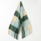 Brushed Checkered Print Scarf - Beige Olive