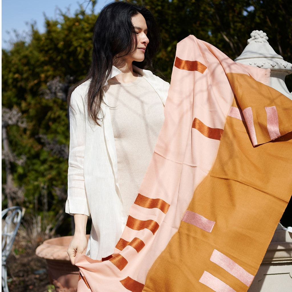Canyon Hand Embroidered Hand Woven Merino Silk Soft Scarf