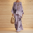 Floral Print Bamboo Linen Two-Piece Set with Wide-Leg Pants