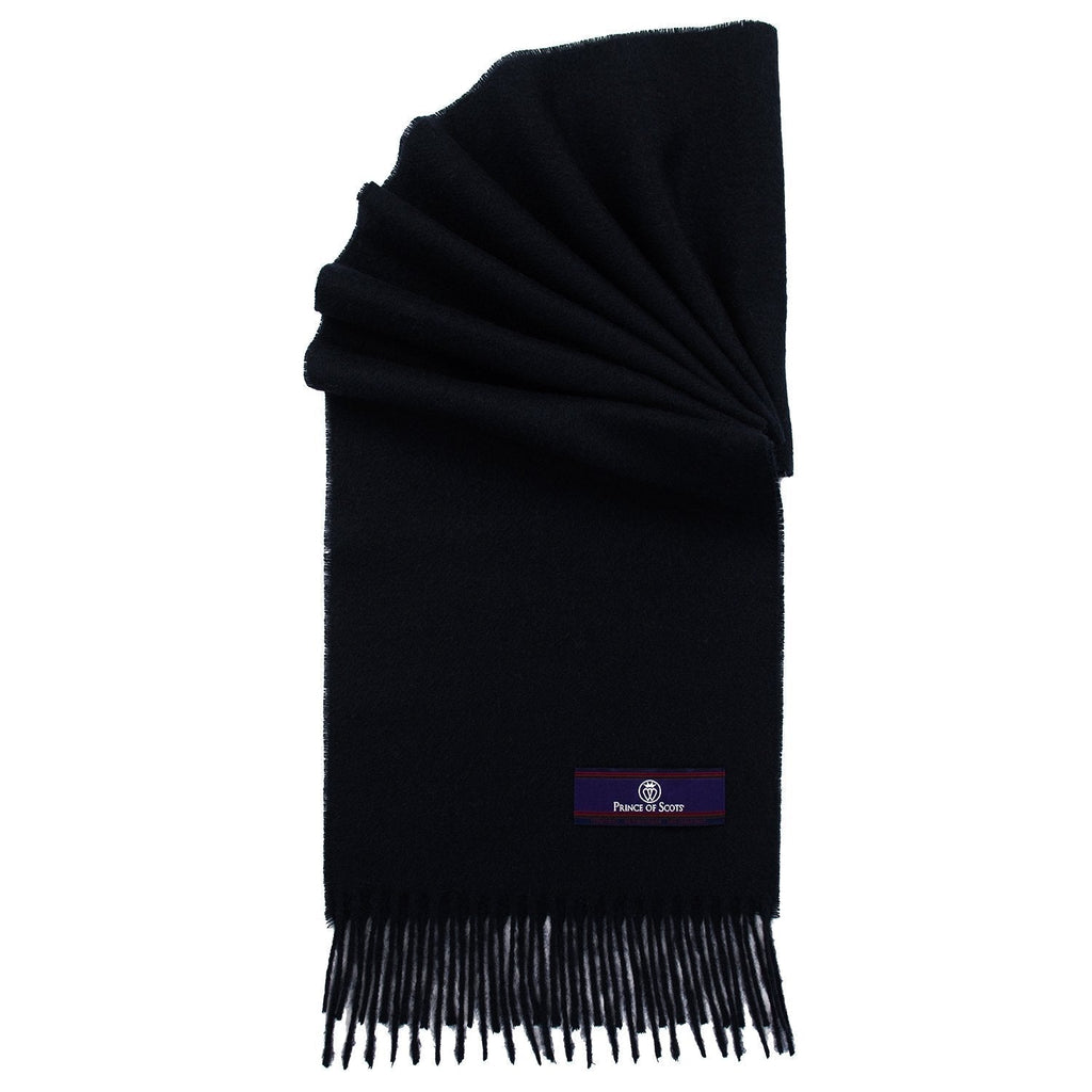 Prince of Scots Fringed Merino Wool Scarf - Navy