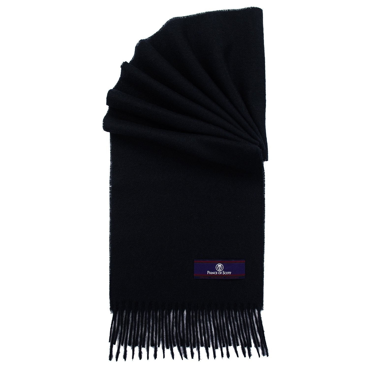 Prince of Scots Fringed Merino Wool Scarf - Navy