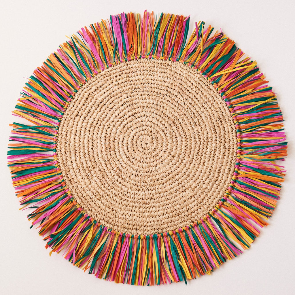 Pahiyas Woven Raffia Fringe Placemats Multi Rainbow, Set of 2