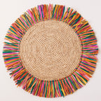 Pahiyas Woven Raffia Fringe Placemats Multi Rainbow, Set of 2