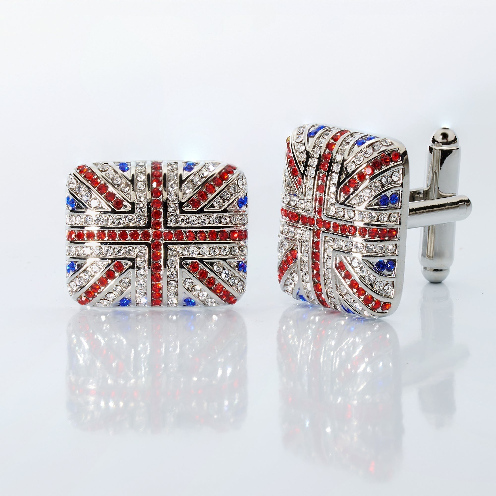 Union Jack Crystal Cufflinks – British Flag Enamel & Crystal Accents