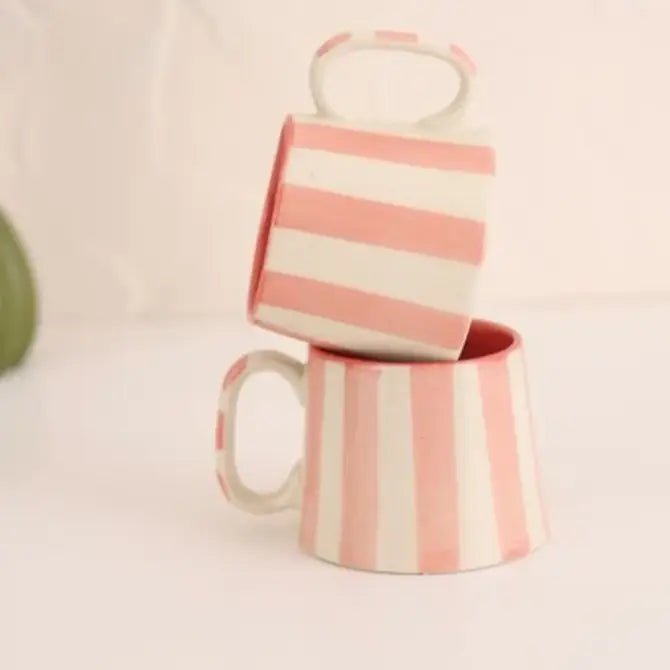 Ceramic Pink Stripe Coffee cup - 220ml (SET OF 4) - Che Cose Belle