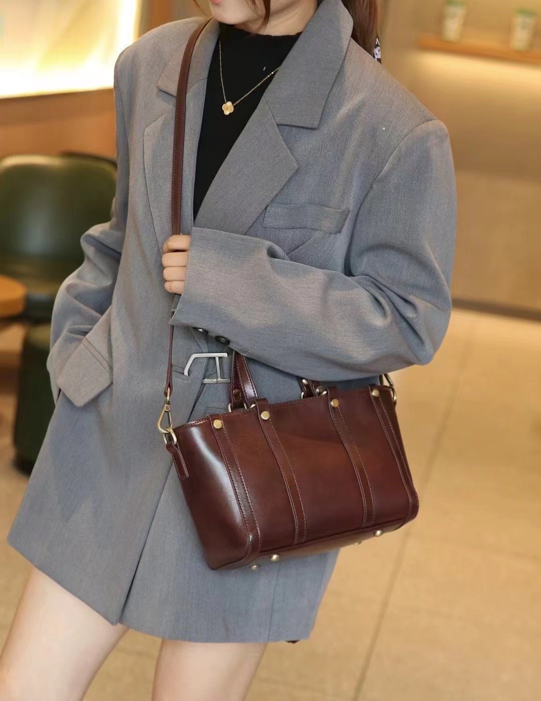 Baidie Leather Women's Bags Cross-Border Customizable New Handbag First Layer Cowhide Large Capacity Shoulder Messenger Tote Bag - Che Cose Belle