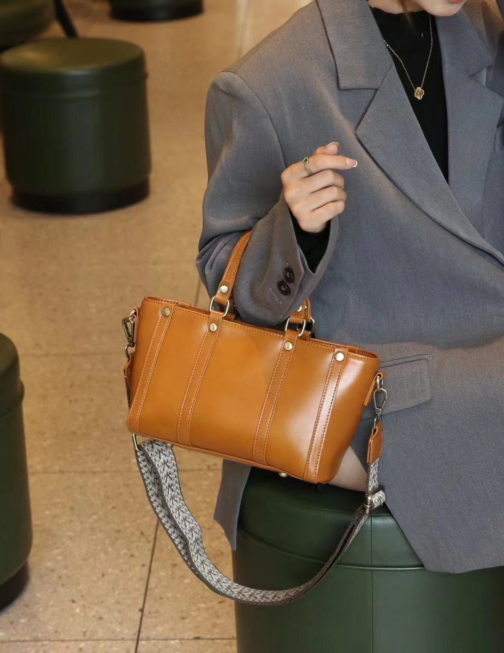 Baidie Leather Women's Bags Cross-Border Customizable New Handbag First Layer Cowhide Large Capacity Shoulder Messenger Tote Bag - Che Cose Belle