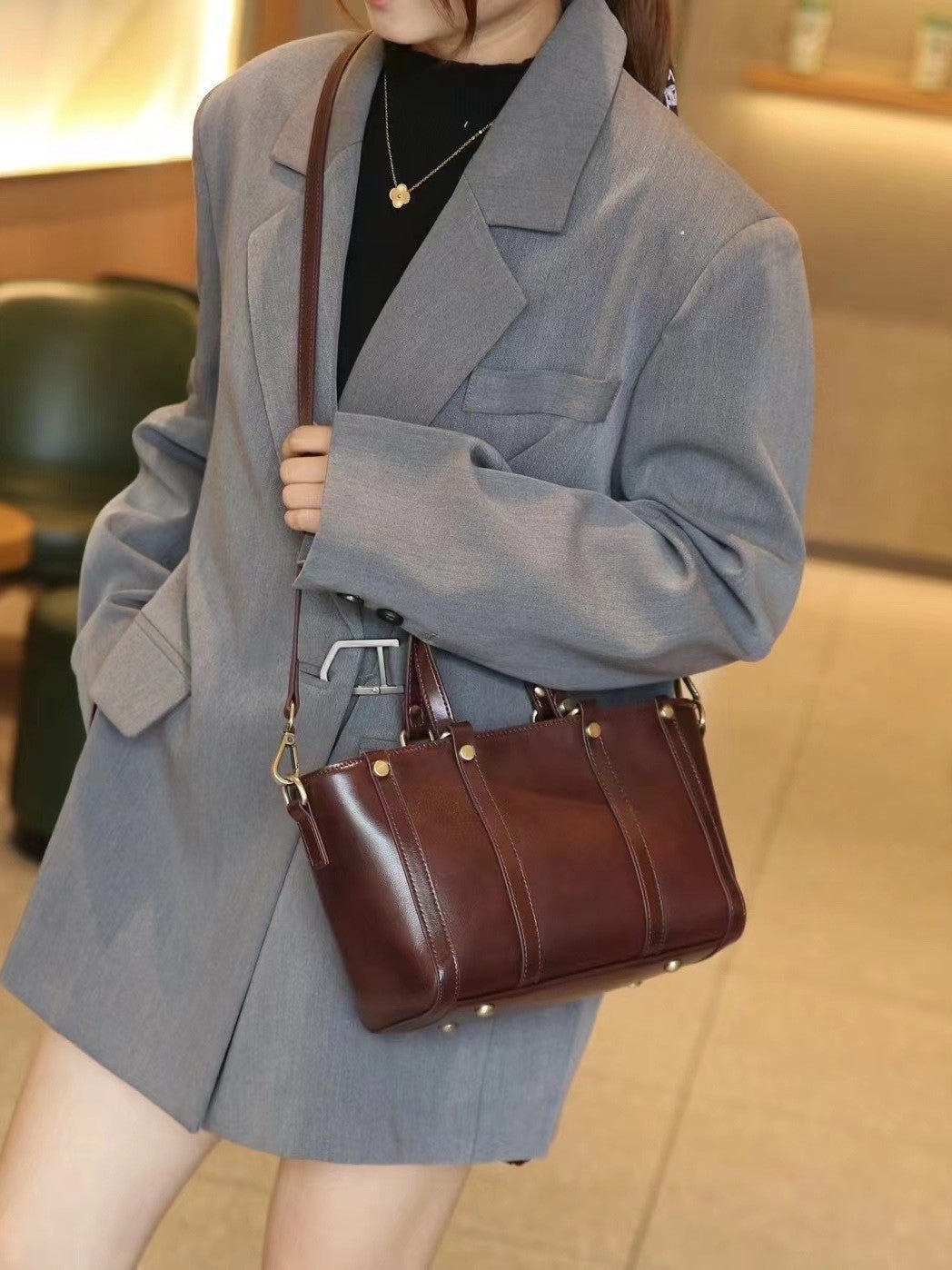 Baidie Leather Women's Bags Cross-Border Customizable New Handbag First Layer Cowhide Large Capacity Shoulder Messenger Tote Bag - Che Cose Belle