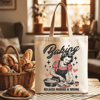 Baking Because Murder Is Wrong Anti - Valentine Tote Bag, Funny Retro Kitchen Gift Shopper - Che Cose Belle
