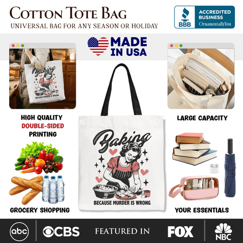 Baking Because Murder Is Wrong Anti - Valentine Tote Bag, Funny Retro Kitchen Gift Shopper - Che Cose Belle