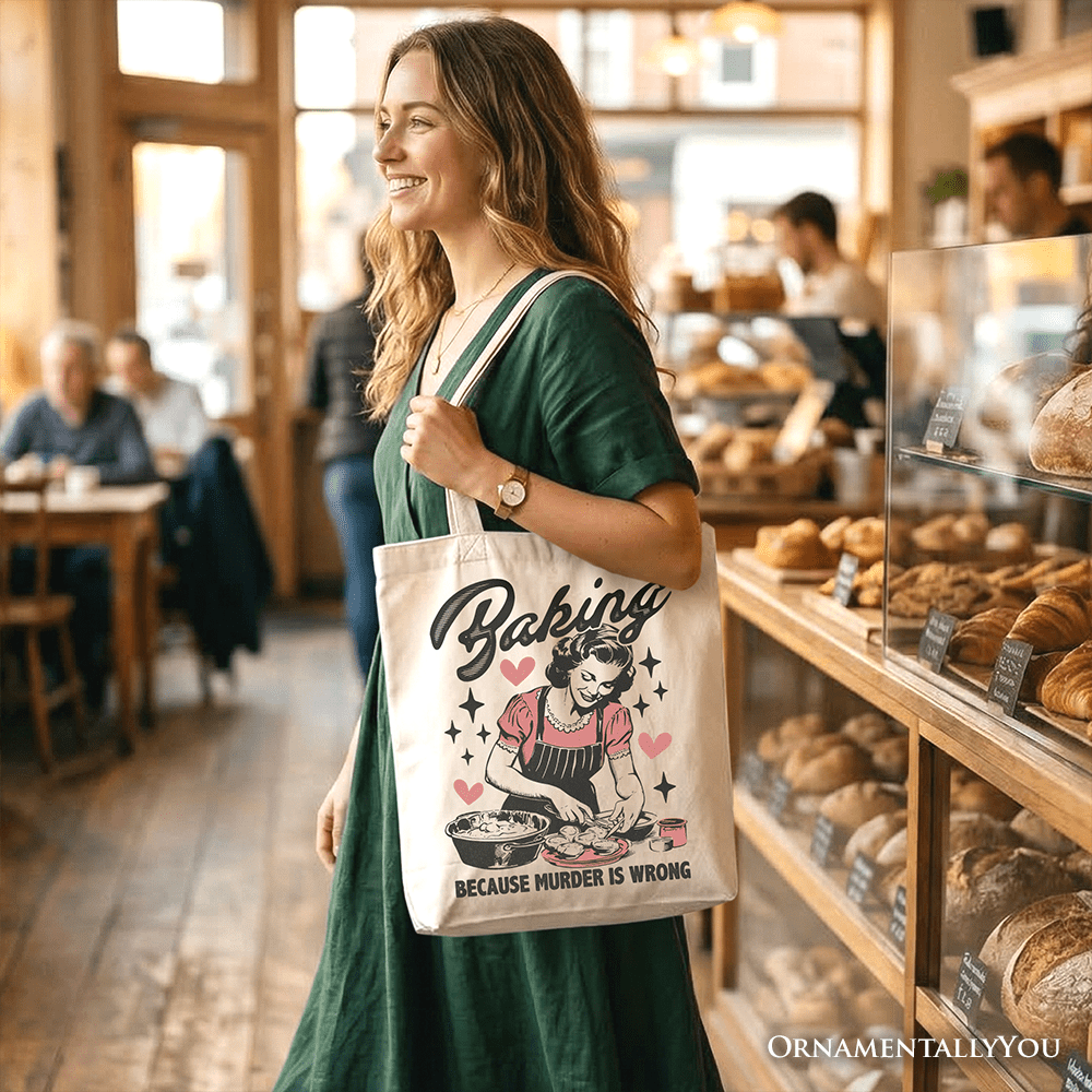 Baking Because Murder Is Wrong Anti - Valentine Tote Bag, Funny Retro Kitchen Gift Shopper - Che Cose Belle