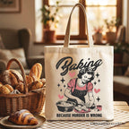 Baking Because Murder Is Wrong Anti-Valentine Tote Bag, Funny Retro Kitchen Gift Shopper - Che Cose Belle