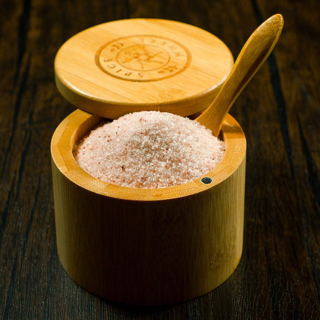 Bamboo Salt Container filled with Pink Himalayan Salt - Che Cose Belle
