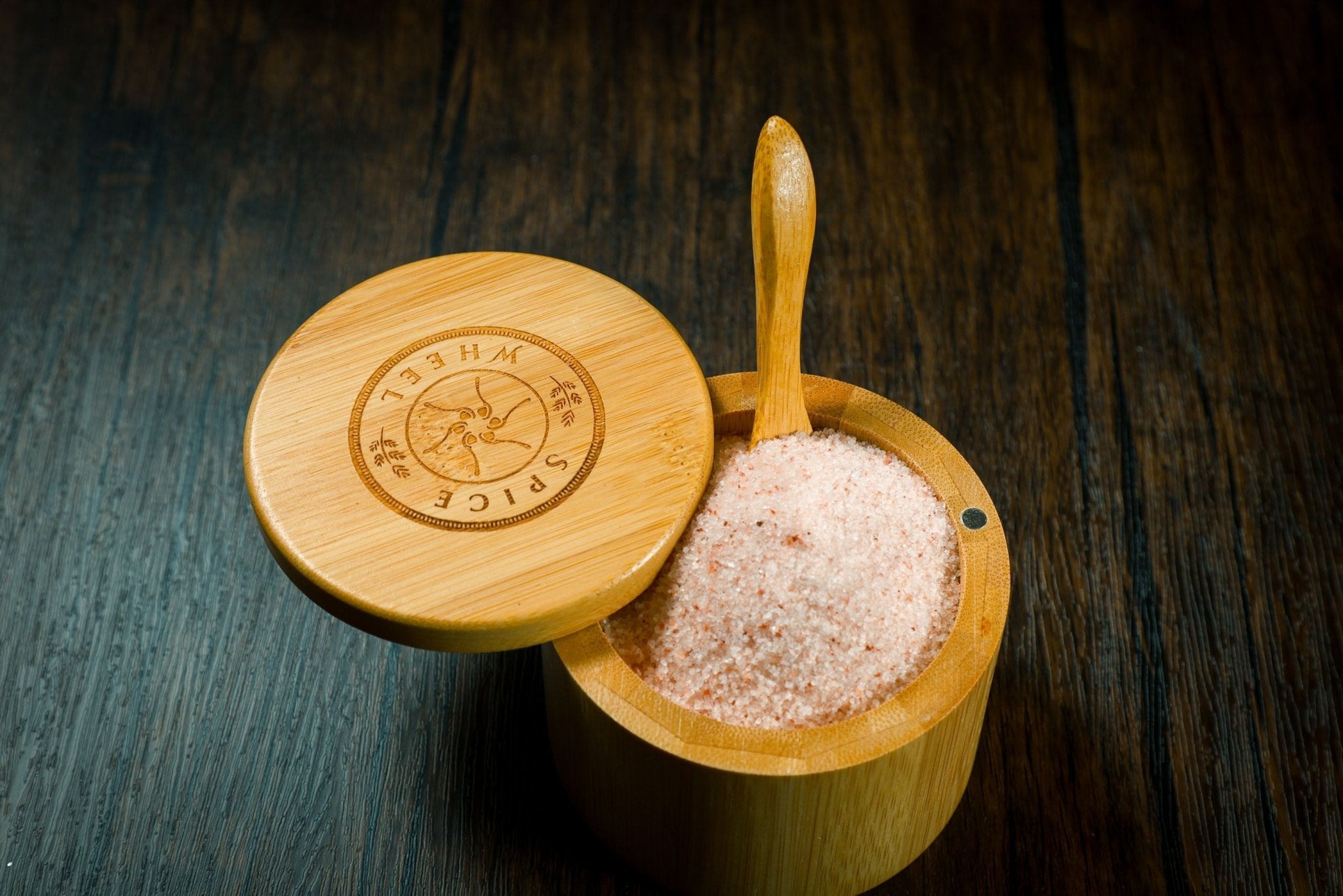 Bamboo Salt Container filled with Pink Himalayan Salt - Che Cose Belle