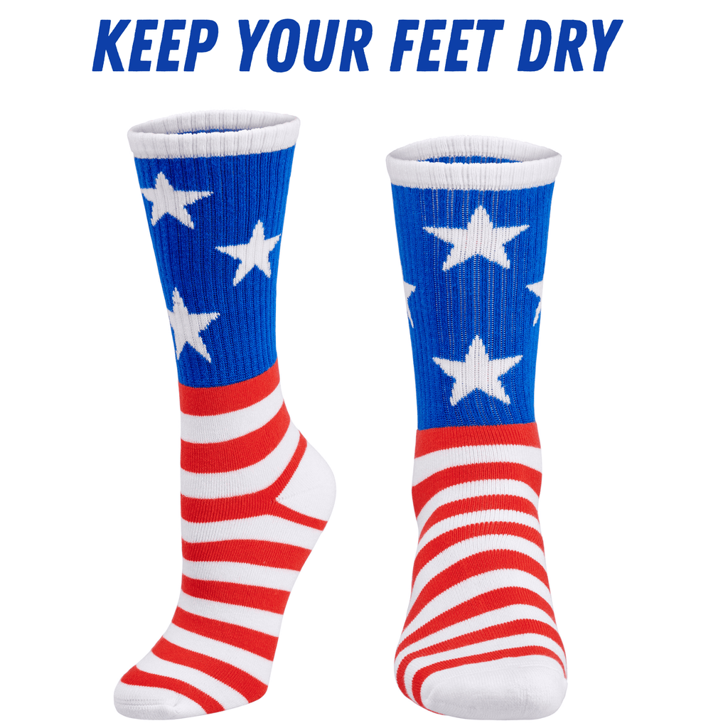 Bamboo Sports Red White and Blue Premium Bamboo Rayon Crew Work Socks- Moisture Wicking, Odor Eliminating Red, White, and Blue American Flag 4th of July Socks for Men and Women Gift Box 3 Pair - Che Cose Belle