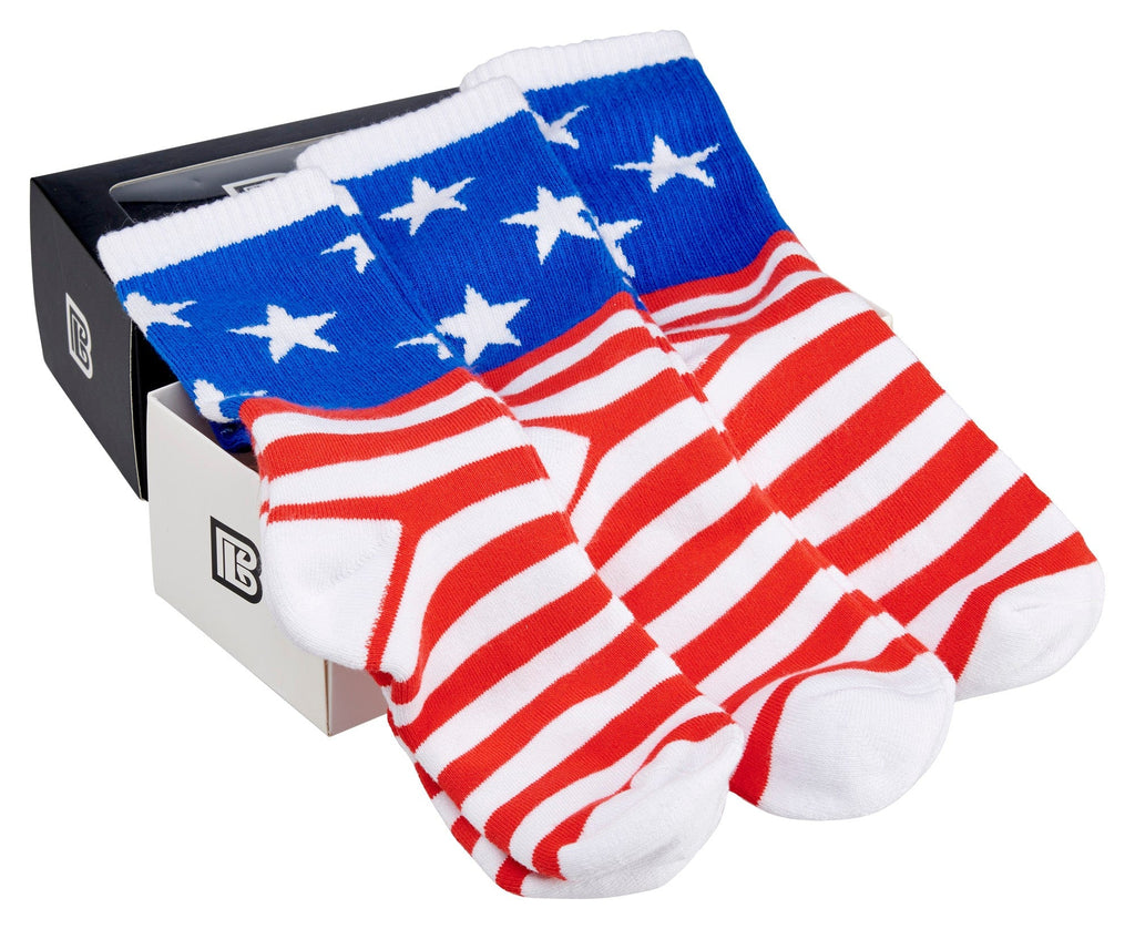 Bamboo Sports Red White and Blue Premium Bamboo Rayon Crew Work Socks- Moisture Wicking, Odor Eliminating Red, White, and Blue American Flag 4th of July Socks for Men and Women Gift Box 3 Pair - Che Cose Belle
