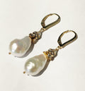 Baroque Pearl Rhinestone drop leverback earrings - Che Cose Belle