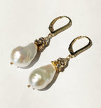 Baroque Pearl Rhinestone drop leverback earrings - Che Cose Belle