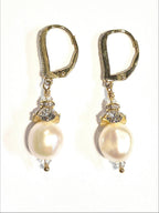 Baroque Pearl Rhinestone drop leverback earrings - Che Cose Belle