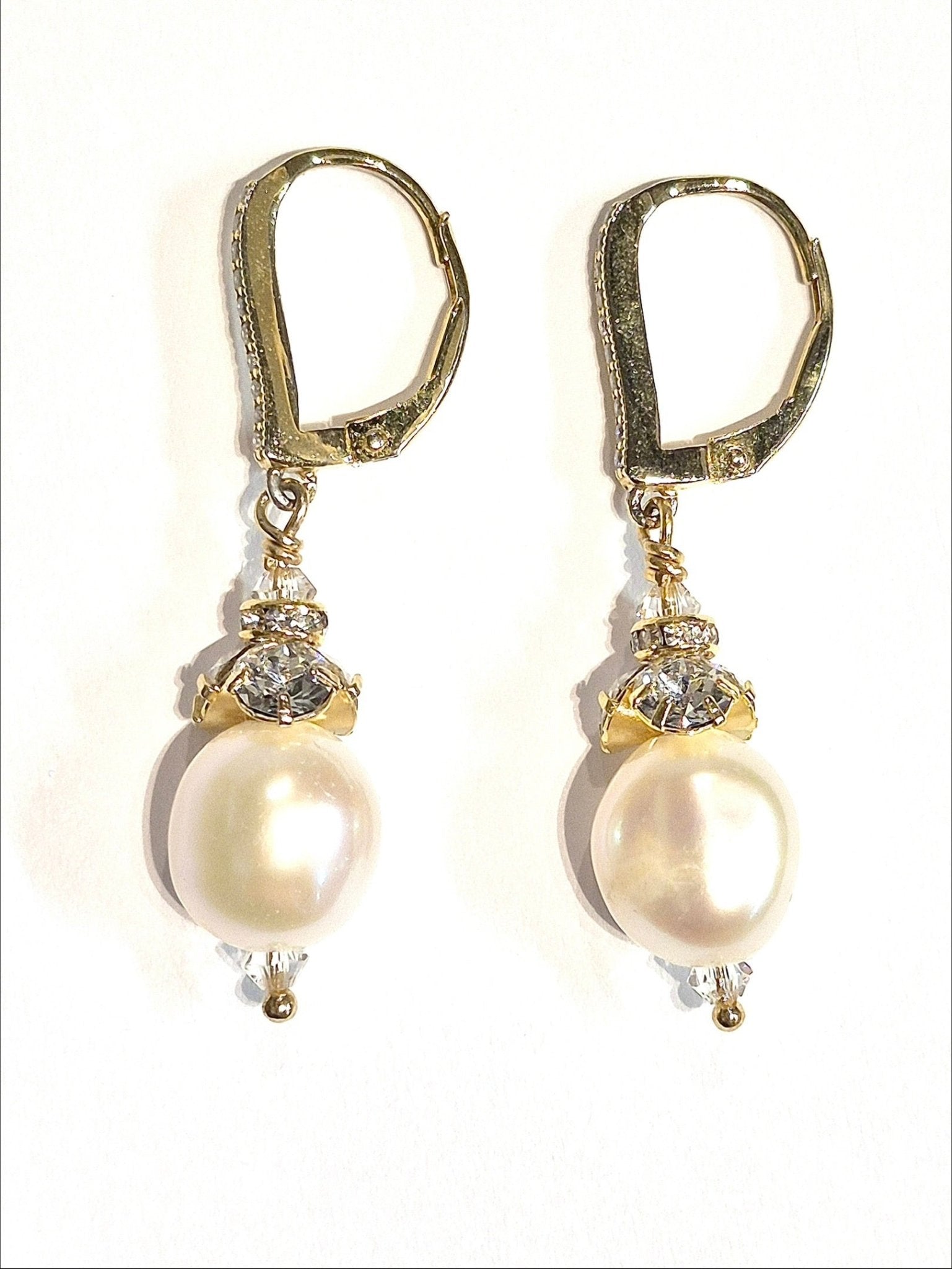 Baroque Pearl Rhinestone drop leverback earrings - Che Cose Belle