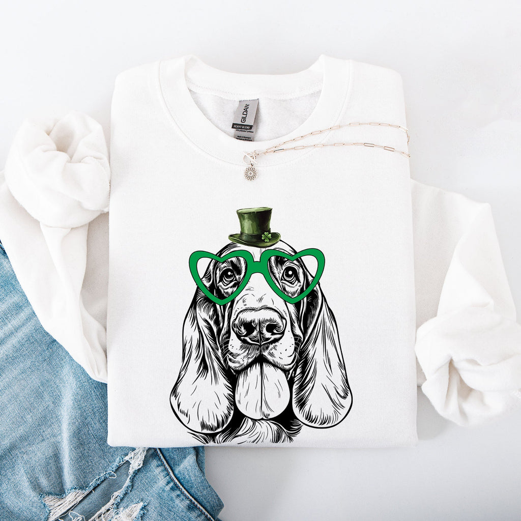 Basset Hound, Adorable Dog, St Patrick's Day, Lucky, Irish Sweatshirt - Che Cose Belle