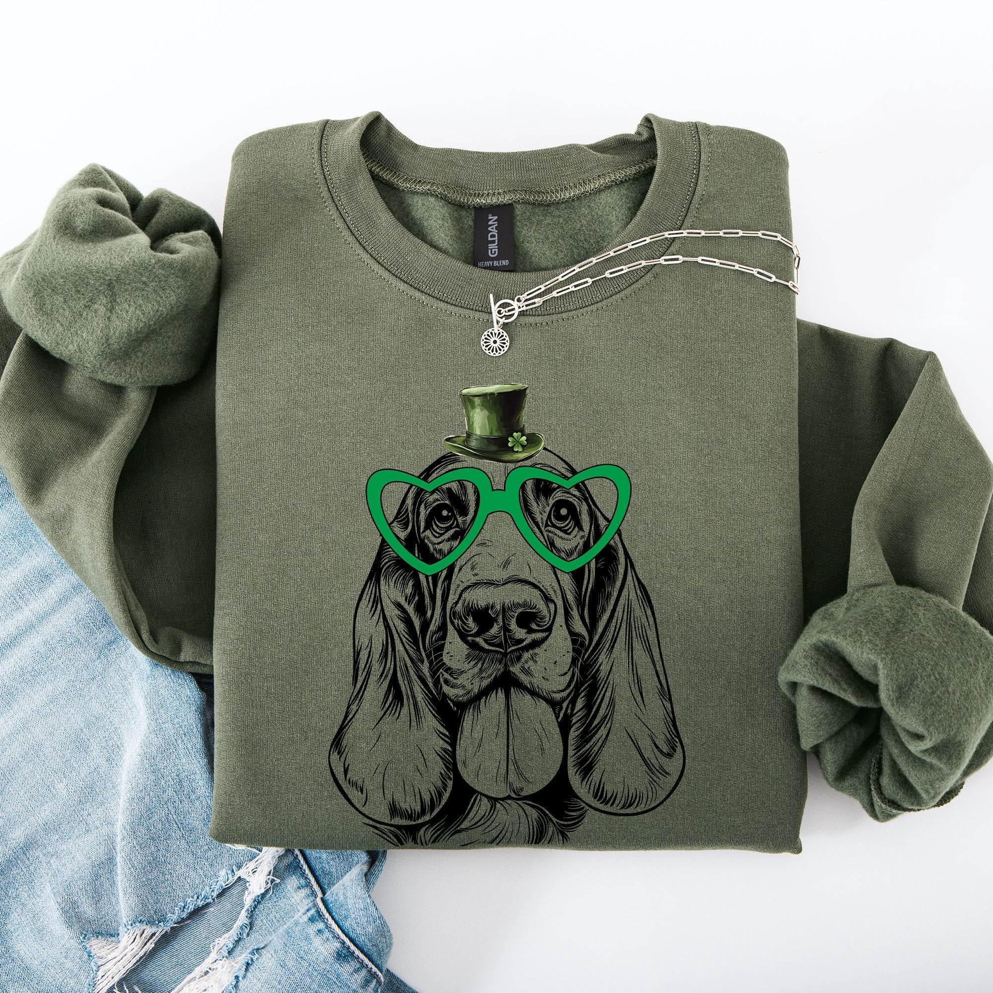 Basset Hound, Adorable Dog, St Patrick's Day, Lucky, Irish Sweatshirt - Che Cose Belle