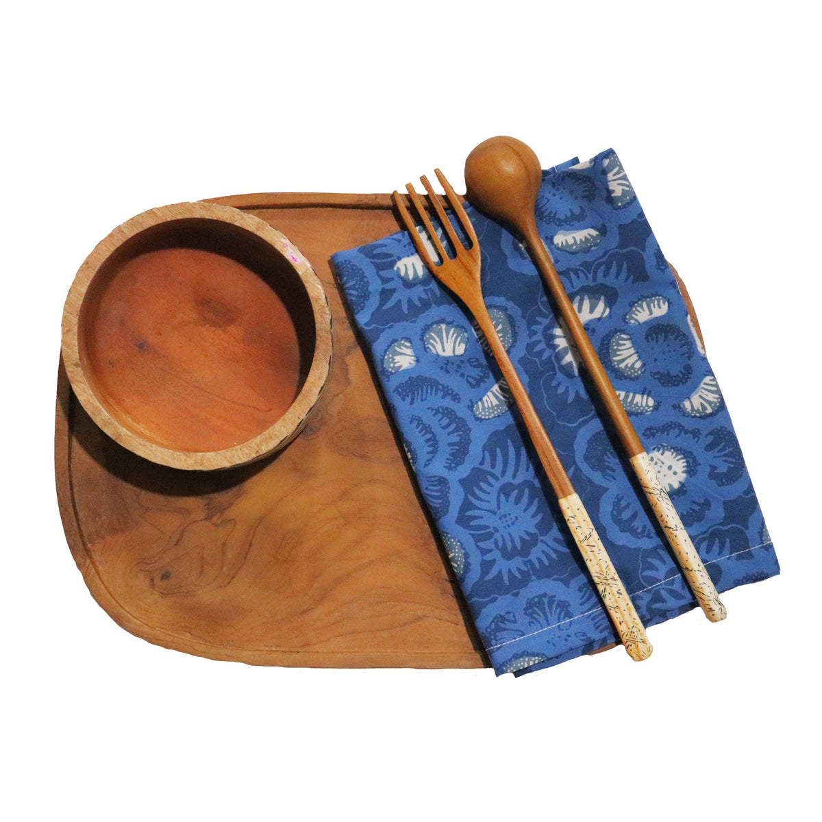 Batik Cloth Napkin Set of Four, Blue Roses, Hand Dyed, 100% Cotton - Che Cose Belle
