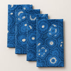 Batik Cloth Napkin Set of Four, Blue Roses, Hand Dyed, 100% Cotton - Che Cose Belle