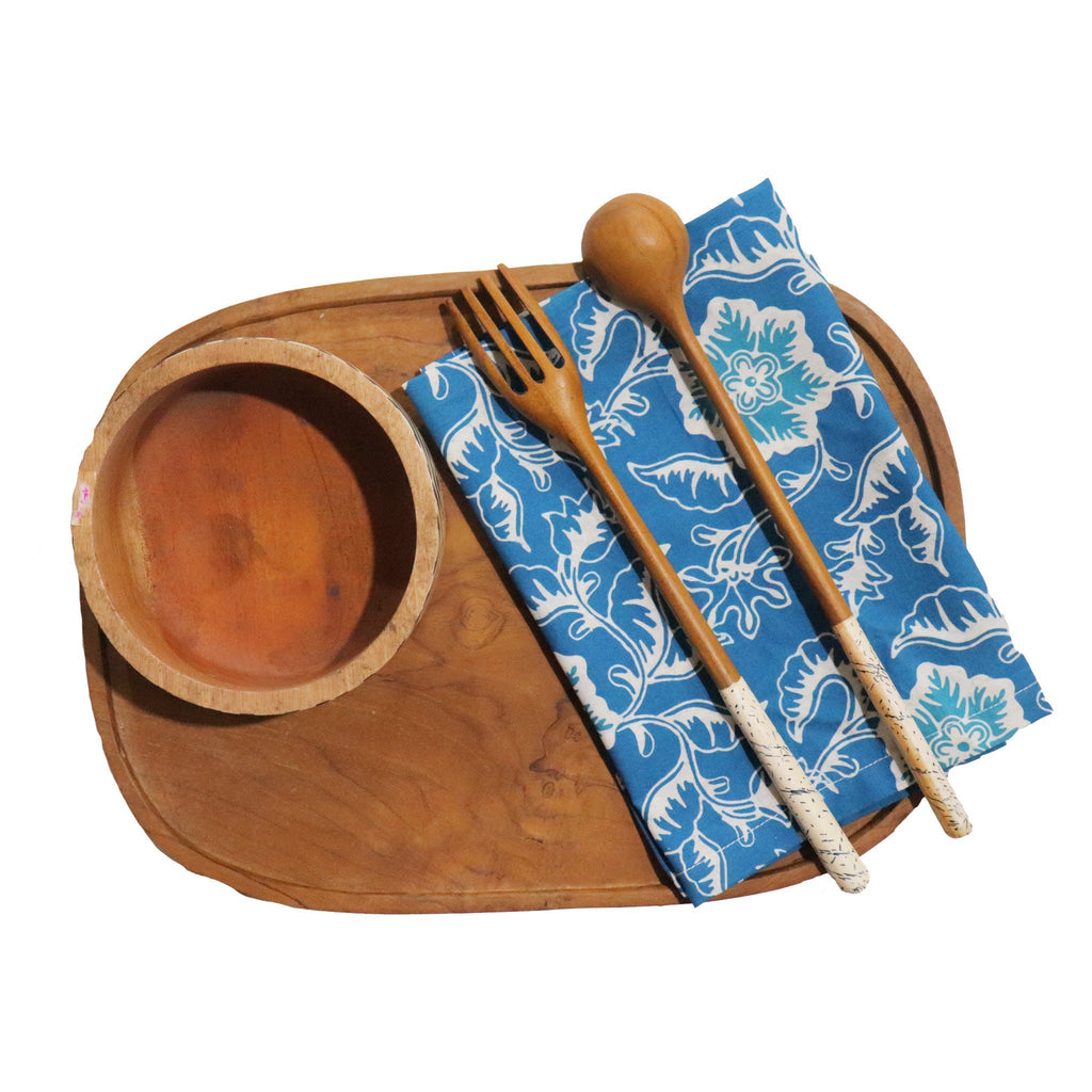 Batik Cloth Napkin Set of Four, Blue Tendril, Hand Dyed, 100% Cotton - Che Cose Belle
