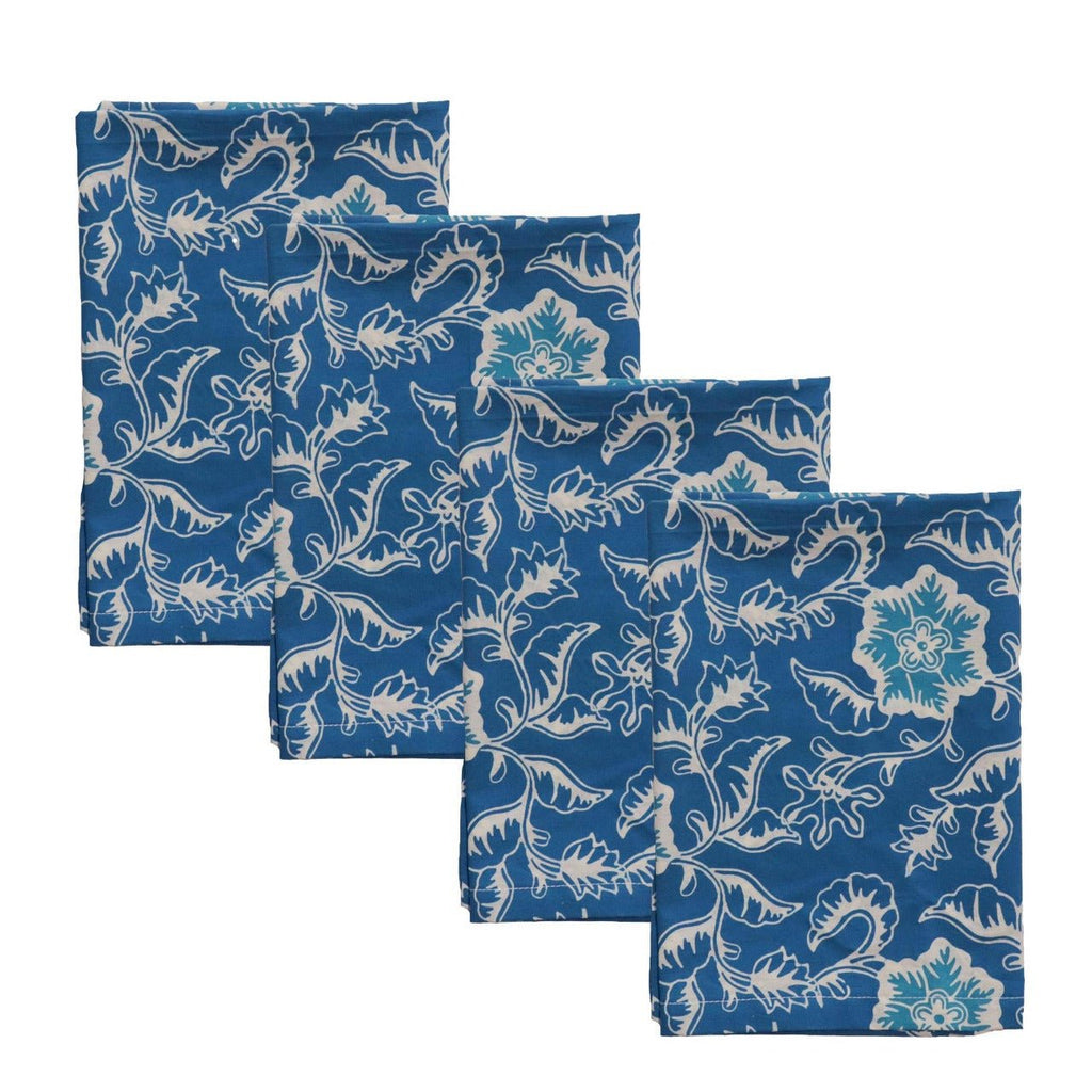 Batik Cloth Napkin Set of Four, Blue Tendril, Hand Dyed, 100% Cotton - Che Cose Belle