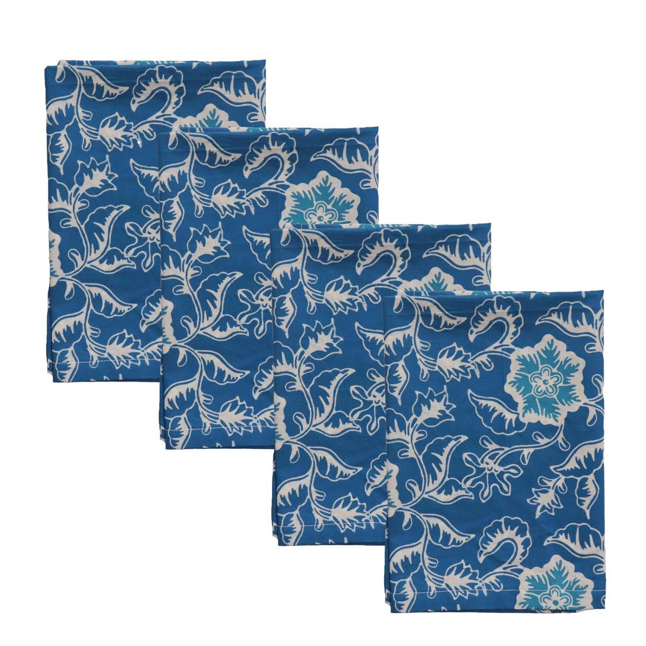 Batik Cloth Napkin Set of Four, Blue Tendril, Hand Dyed, 100% Cotton - Che Cose Belle