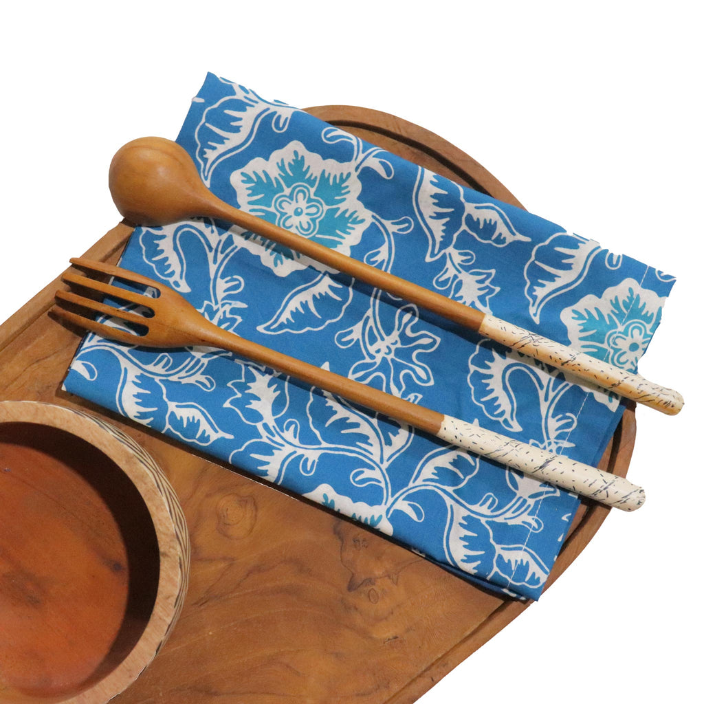 Batik Cloth Napkin Set of Four, Blue Tendril, Hand Dyed, 100% Cotton - Che Cose Belle