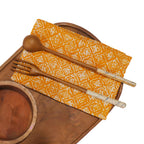Batik Cloth Napkin Set of Four, Kamboja, Hand Dyed, 100% Cotton, Mustard, Yellow, Brown - Che Cose Belle