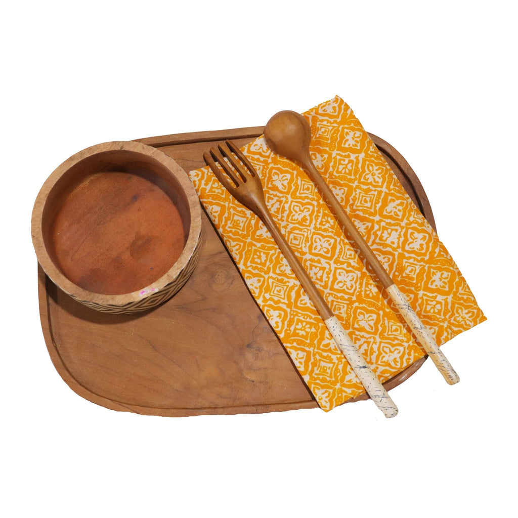 Batik Cloth Napkin Set of Four, Kamboja, Hand Dyed, 100% Cotton, Mustard, Yellow, Brown - Che Cose Belle