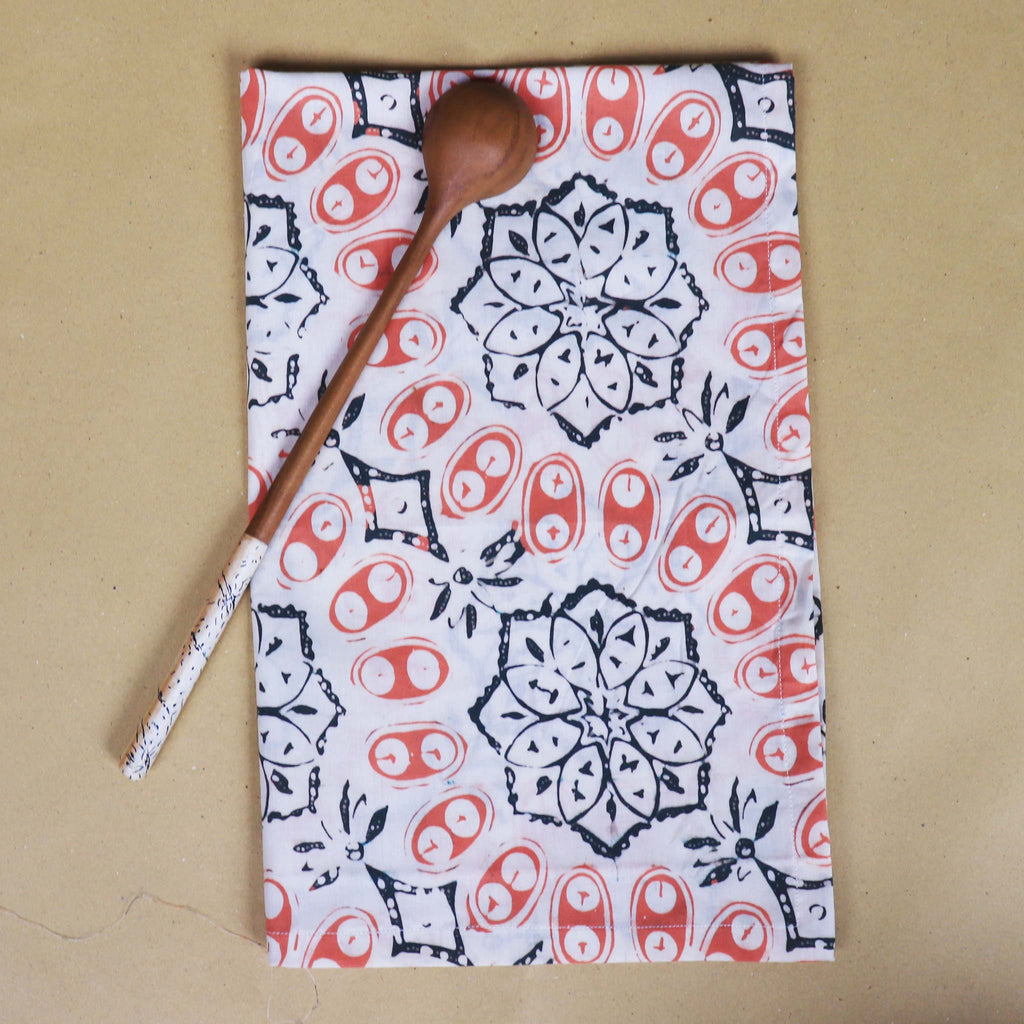 Batik Tea Towel Hand Dyed, Autumn Coral, Hand Dyed, 100% Cotton - Che Cose Belle